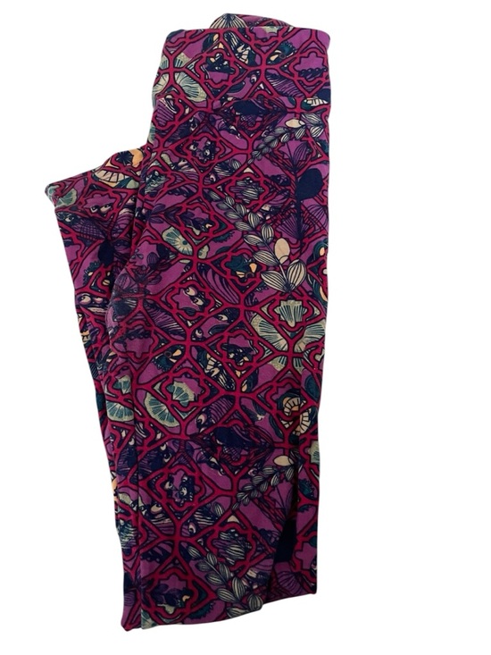 LuLaRoe Vibrant Pink Patterned Stretch Leggings EUC - Picture 3 of 6